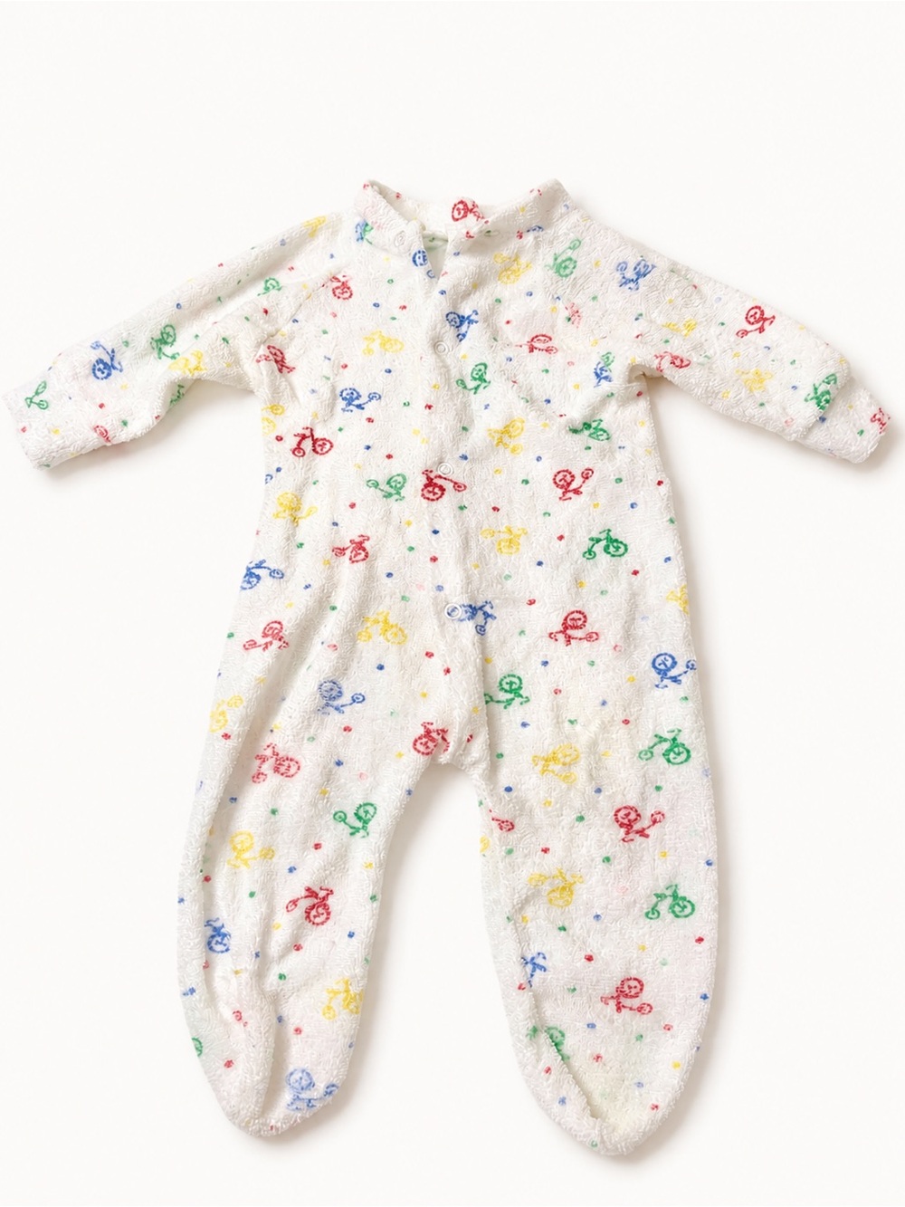 Vintage Kent White Terry Kids One-Piece with Colorful Bicycle Print